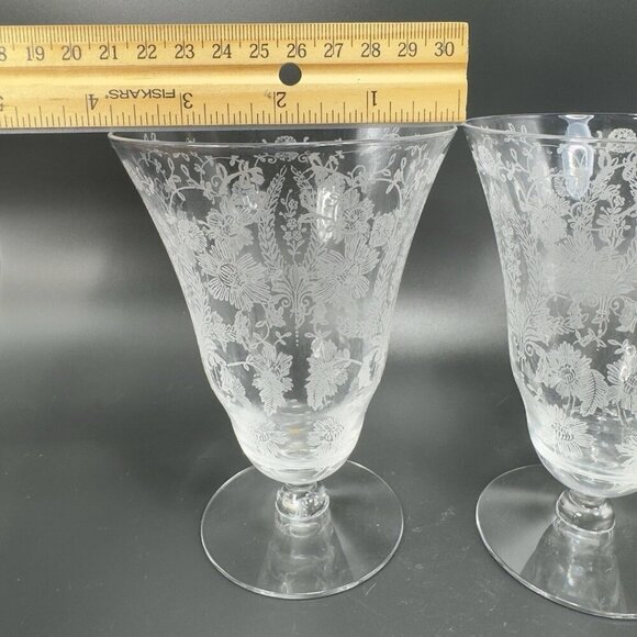 Vintage Viking Glass PRELUDE Etched Clear Footed Glasses Cups Tumblers Set 2 - Picture 4 of 10